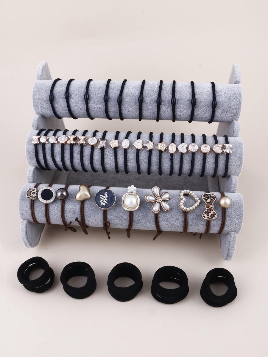 60入組人造珍珠裝飾髮圈 - 彩色 - 查看 1