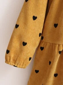 Cô gái Tween In Trái tim Xếp nếp Cái cổ Vải to sợi Váy Smock - Màu vàng - Xem 4