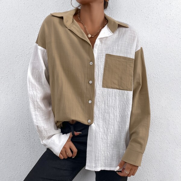 

Color Block Drop Shoulder Blouse, Multicolor
