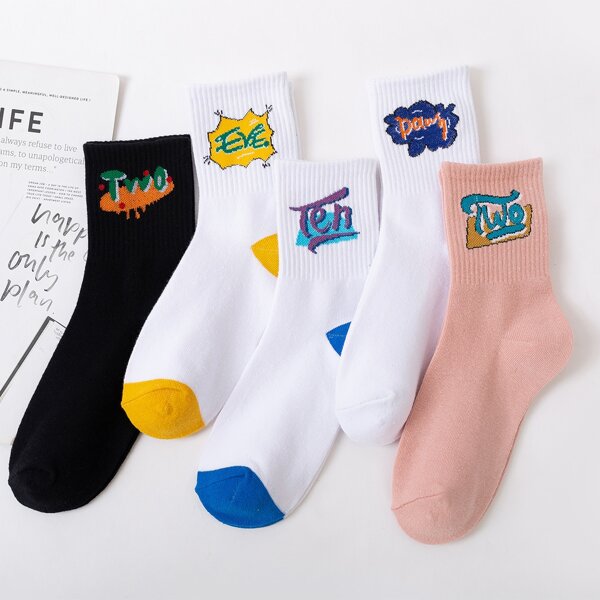 

5pairs Letter Graphic Socks, Multicolor