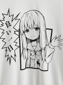 SHEIN Teen Girls Cartoon Print Drop Shoulder Sweatshirt - White - View 4