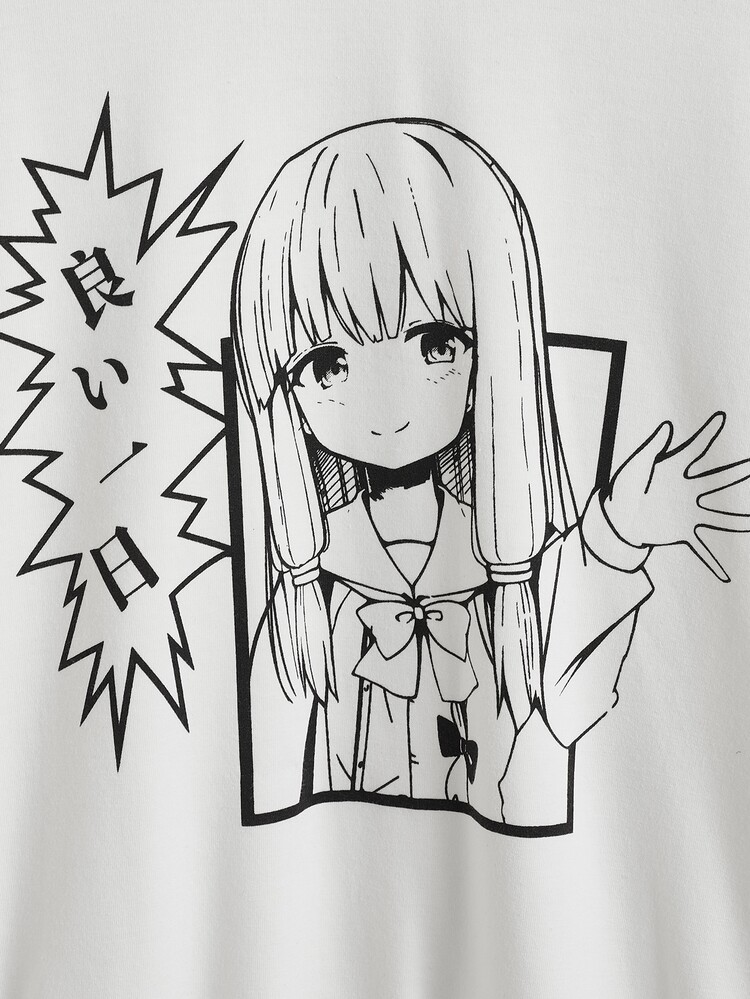 SHEIN Teen Girls Cartoon Print Drop Shoulder Sweatshirt - White - View 4