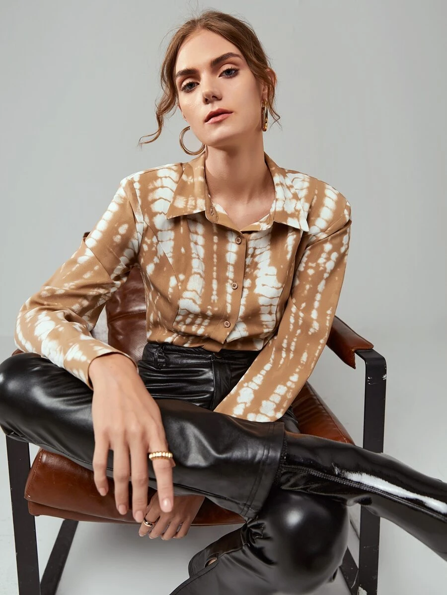 SHEIN Unity Áo sơ mi Nhuộm buộc Nút phía trước - Nhiều màu - Xem 1