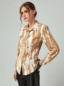 SHEIN Unity Áo sơ mi Nhuộm buộc Nút phía trước - Nhiều màu - Xem 4