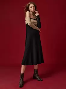 SHEIN Unity Mock Neck Cut Out 2 In 1 Dress - Black - View 1