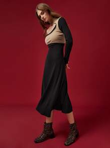 SHEIN Unity Mock Neck Cut Out 2 In 1 Dress - Black - View 4