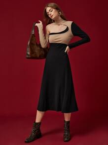 SHEIN Unity Mock Neck Cut Out 2 In 1 Dress - Black - View 5