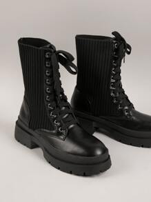 Giày bốt Nữ Thời trang Ren lên màu trơn Lace-up Mát mẻ - màu đen - Xem 2