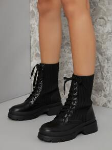 Giày bốt Nữ Thời trang Ren lên màu trơn Lace-up Mát mẻ - màu đen - Xem 4