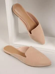 Faux Leather Notched Slip-On Mules - Dusty Pink - View 2