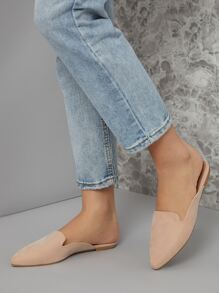 Faux Leather Notched Slip-On Mules - Dusty Pink - View 3