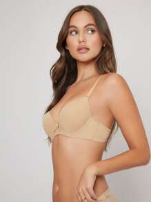 Microfiber Solid Underwire Push Up Bra - Apricot - View 4