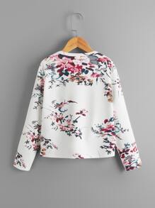SHEIN Chaqueta abierta con estampado floral artístico y diseño delantero abierto para niña preadolescente con estampado de flores - Multicolor - Ver 2