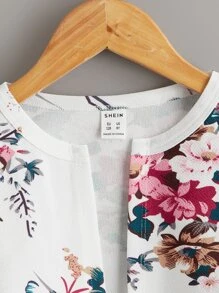 SHEIN Chaqueta abierta con estampado floral artístico y diseño delantero abierto para niña preadolescente con estampado de flores - Multicolor - Ver 4