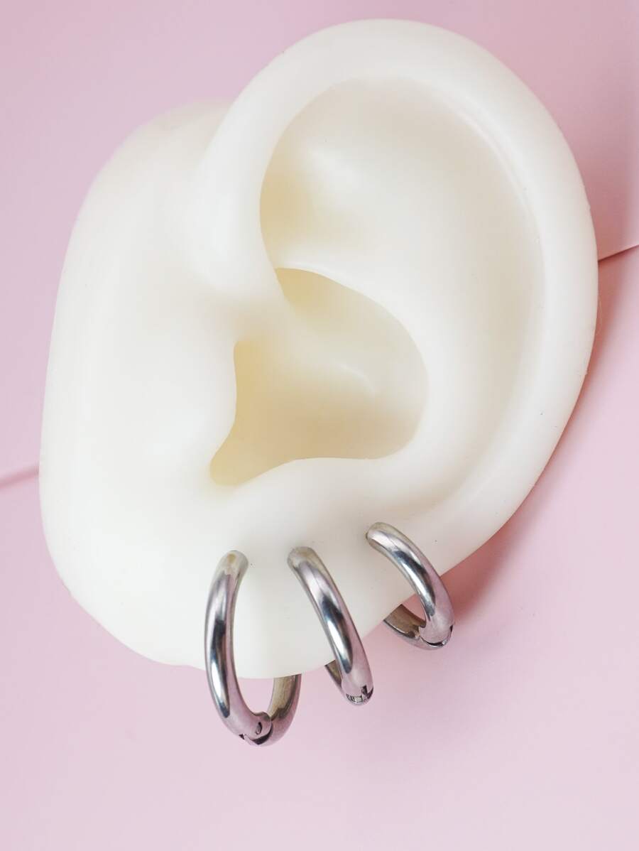 3 bông tai nam bằng thép không gỉ thời trang và phổ biến để làm quà tặng trang sức và cho vẻ ngoài sành điệu - Bạc - Xem 1