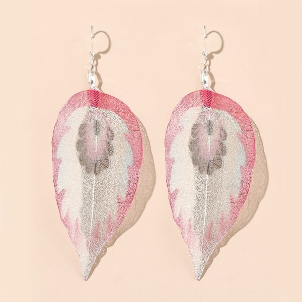 

Leaf Design Drop Earrings, Hot pink