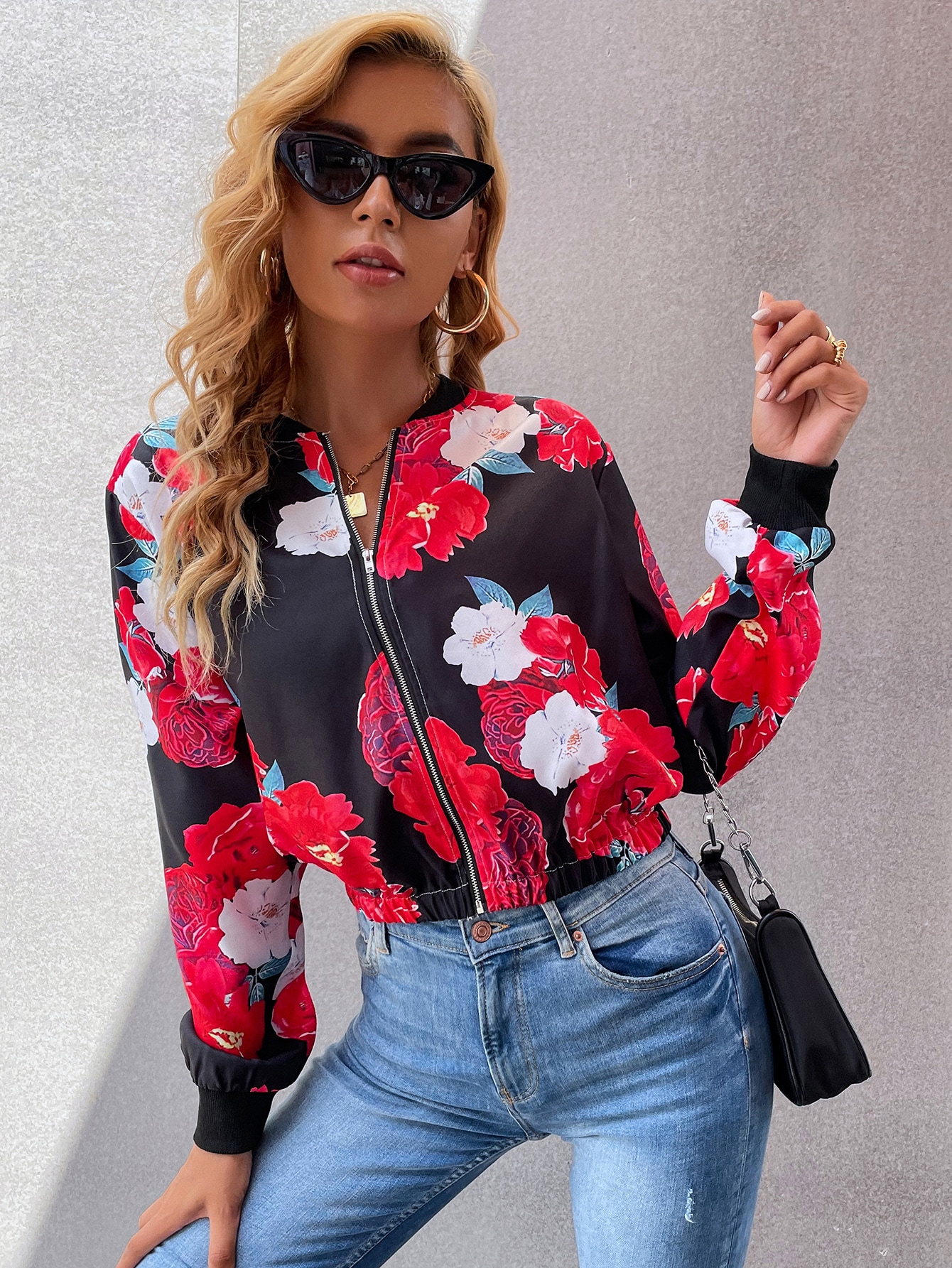 floral bomber jacket womens