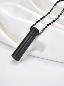 1pc Stainless Steel Simple Cylinder Perfume Bottle/Medicine Jar Pendant Necklace - Black - View 1