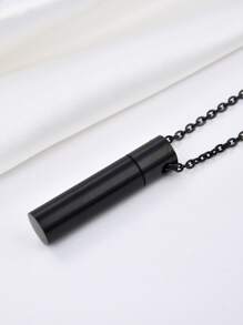 1pc Stainless Steel Simple Cylinder Perfume Bottle/Medicine Jar Pendant Necklace - Black - View 3