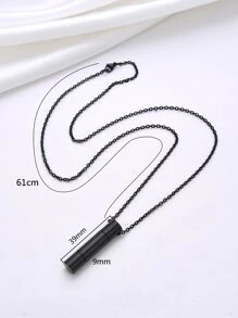 1pc Stainless Steel Simple Cylinder Perfume Bottle/Medicine Jar Pendant Necklace - Black - View 4