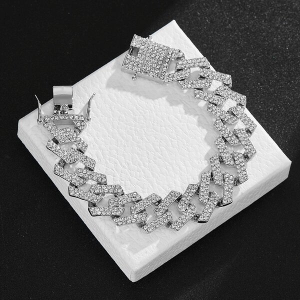 

Men Rhinestone Decor Bracelet, Silver
