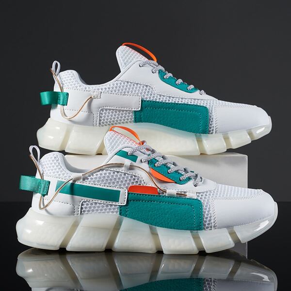 

Men Colorblock Breathable Running Shoes, White