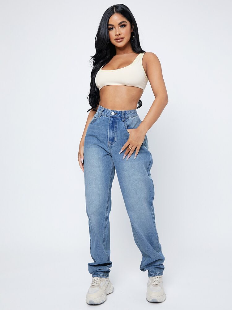 High Waist Mom Jeans - Light Wash - View 3