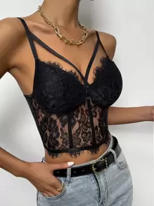 Chiquease Eyelash Lace Cami Top - Black - View 4