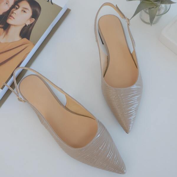 

Minimalist Point Toe Textured Slingback Flats, Khaki