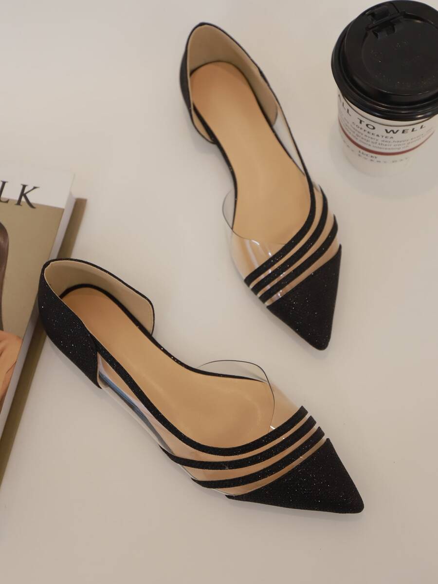 Fall/Winter New Transparent Pointed Toe Casual Slip-On Flat Loafers, Comfortable Women Shoes - Black - View 1