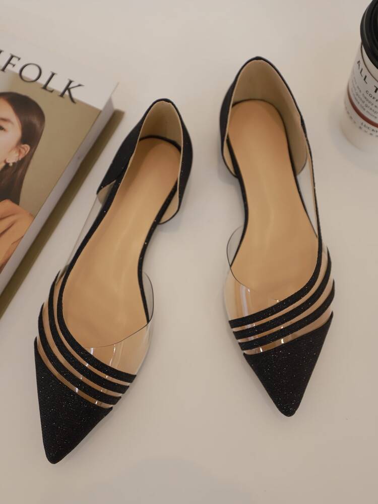 Fall/Winter New Transparent Pointed Toe Casual Slip-On Flat Loafers, Comfortable Women Shoes