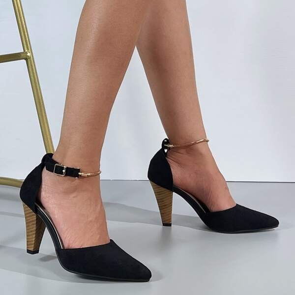 

Mid Heeled Ankle Strap Pumps, Black