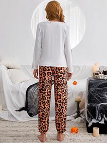 Pumpkin And Letter Graphic Pyjama Set - Multicolor - View 2