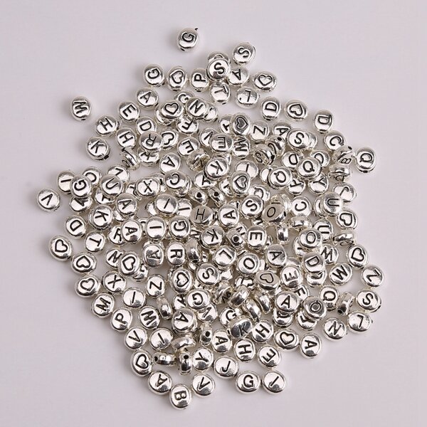 

200pcs Letter Engraved Bead DIY Jewelry Accessory, Silver
