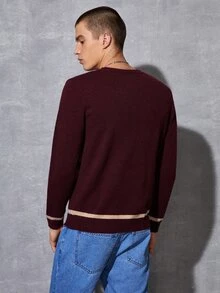 Manfinity 男士條紋圖案小圓領套頭毛衣 - 紫紅色 - 查看 2