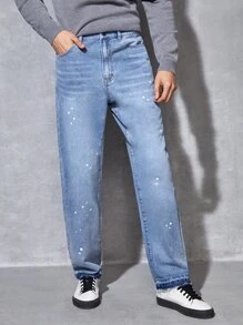 Manfinity RebelGame 男士潑濺圖案印花直筒牛仔褲