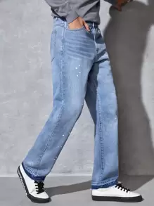 Manfinity RebelGame 男士潑濺圖案印花直筒牛仔褲