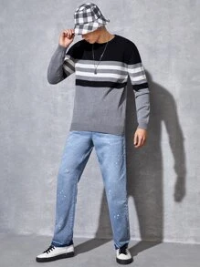 Manfinity RebelGame 男士潑濺圖案印花直筒牛仔褲