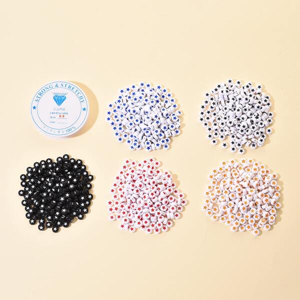 

5packs Star Pattern Bead & 1roll Elastic Thread, Multicolor