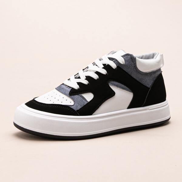 

Colorblock Lace-up Front Skate Shoes, Black and white