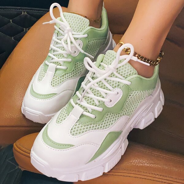 

Minimalist Lace-up Front Chunky Sneakers, Green