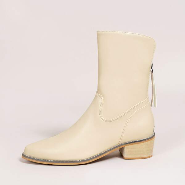 

Zip Back Chunky Heeled Classic Boots, Beige