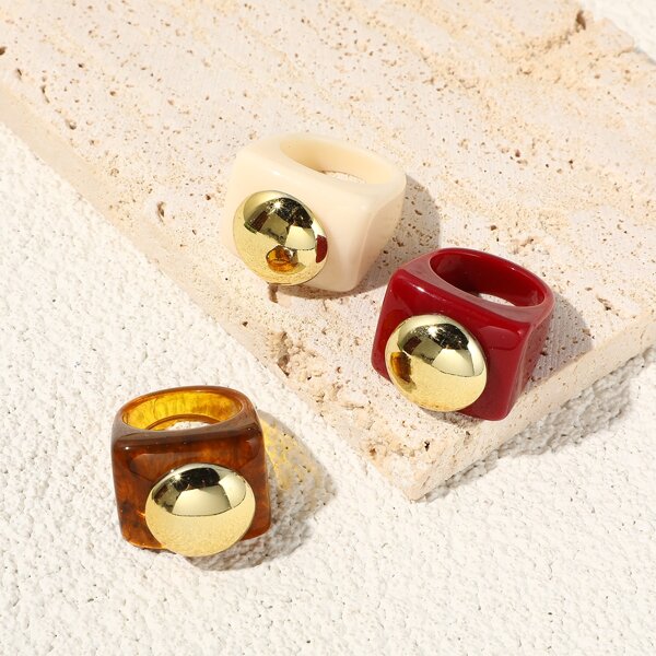 

3pcs Geo Decor Resin Ring, Multicolor