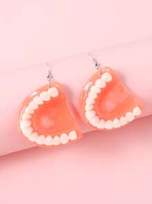 Fake Teeth Design Halloween Earrings - Multicolor - View 1