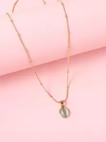 Stone Charm Necklace - Green - View 2