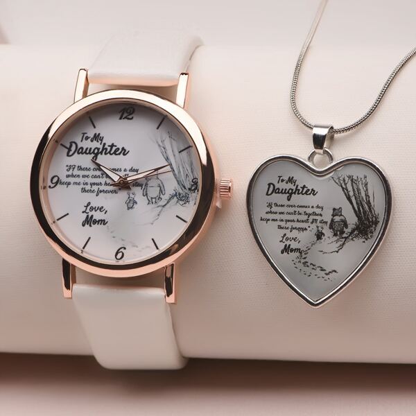 

1pc Kids Letter Graphic Dial Quartz Watch & 1pc Necklace