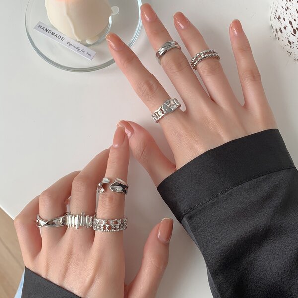

7pcs Chain Decor Ring, Silver