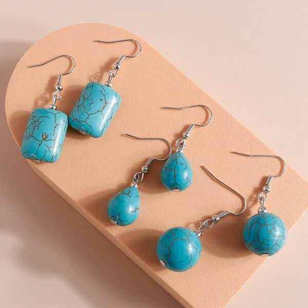 

3pairs Stone Decor Drop Earrings, Blue