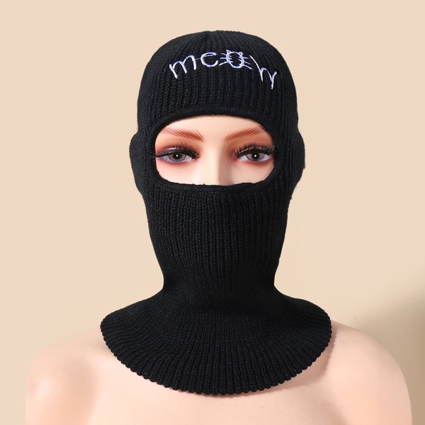 

Letter Embroidered One Hole Hat, Black