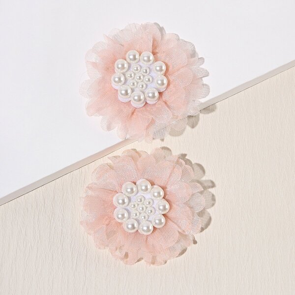 

2pcs Toddler Girls Flower Decor Hair Clip, Coral pink